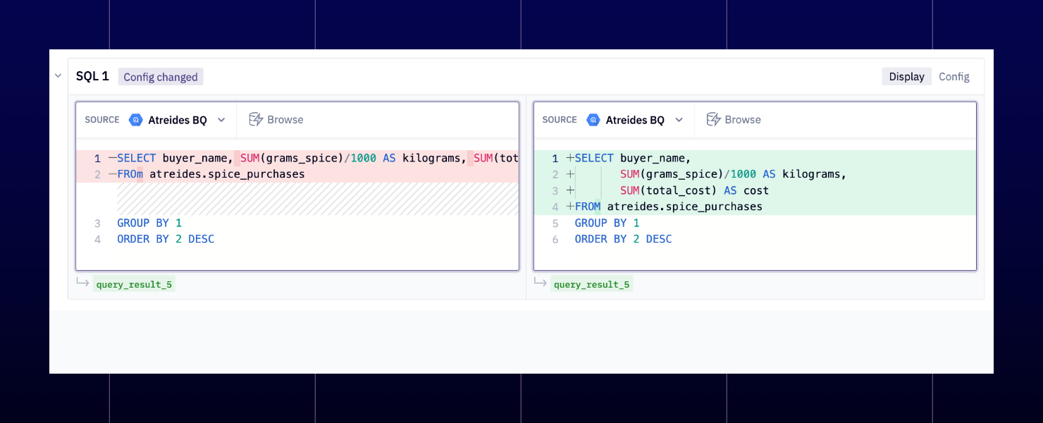 Rich SQL diff view in Hex (this feature is currently in beta)