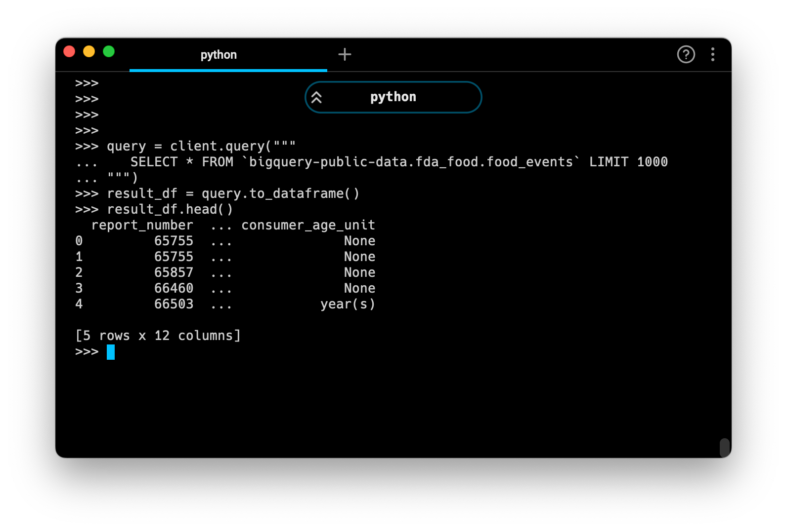 Reading data from BigQuery into a pandas DataFrame